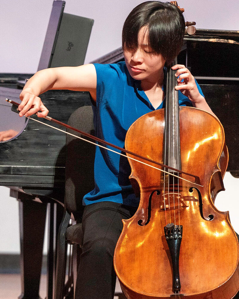 Cellist performing beside a pianist at the 2025 Byrd Competition